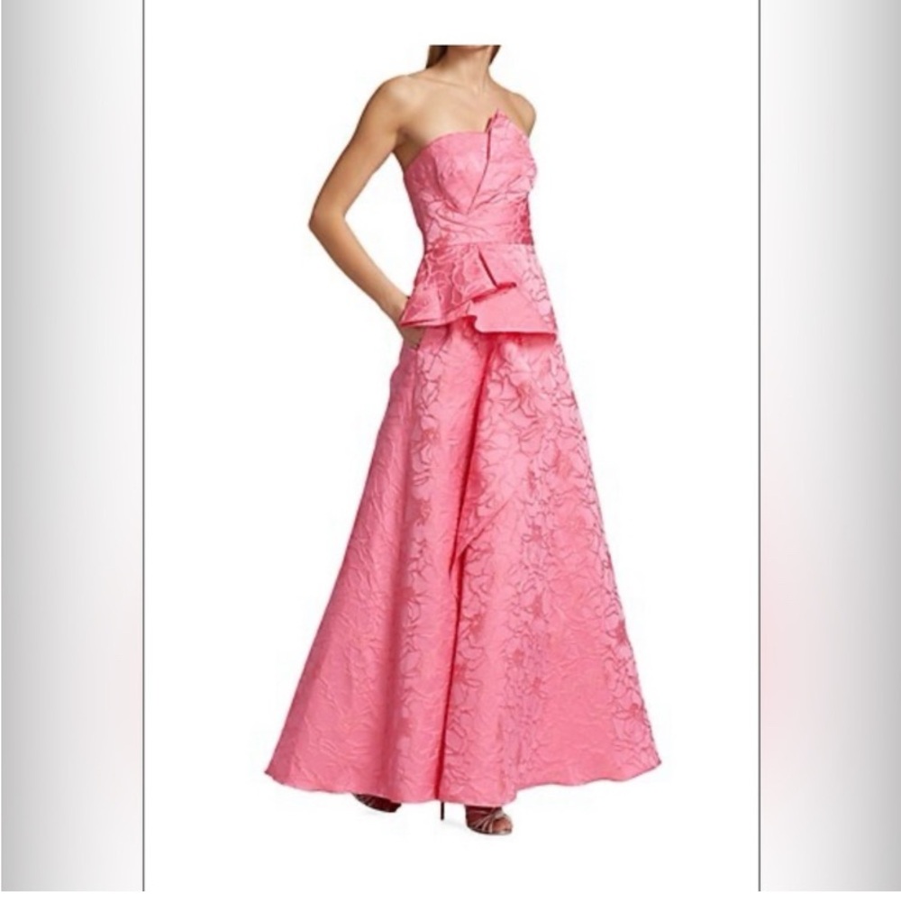 ML Monique Lhuillier  Floral Jacquard Ballgown Size 6, Pink Stunning